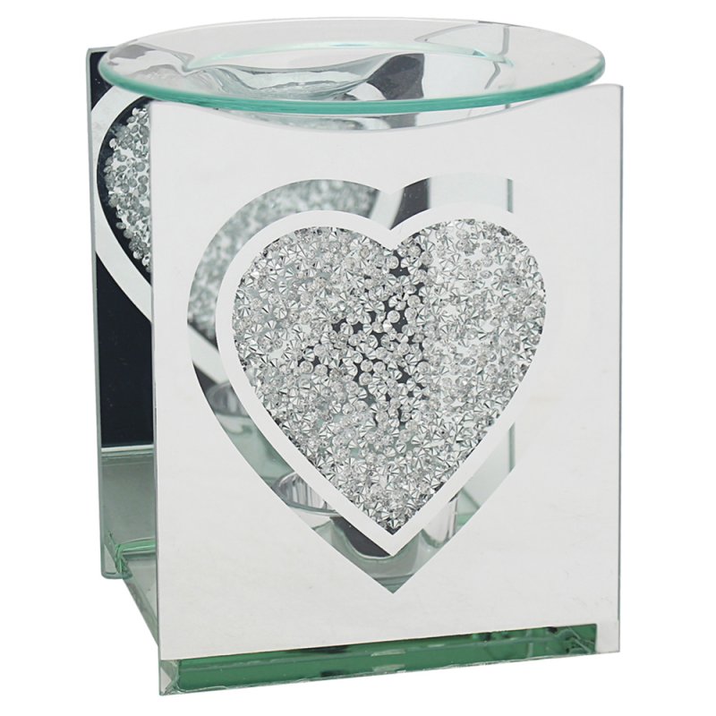 Crushed Crystal Heart Mirror Aroma Oil Burner Wax Melt Candle Holder Tart Warmer