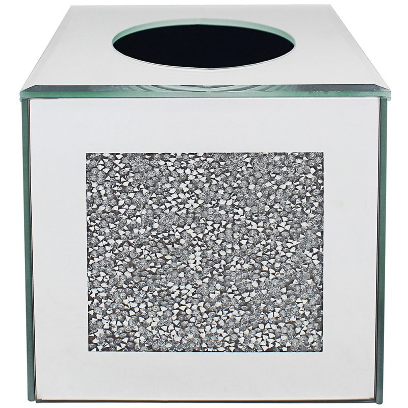 Tissue Box cube Silver Crushed Crystal Mirror Glass Diamante Bling