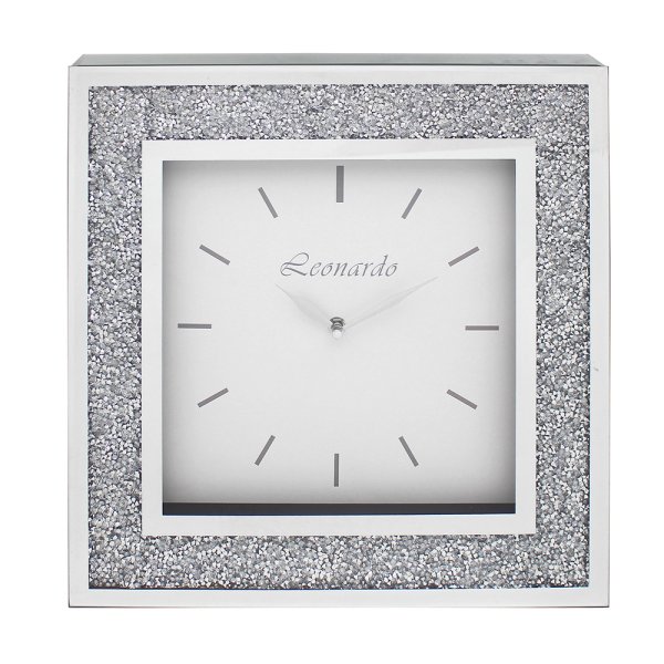 Crushed Diamond Crystal Sparkly Silver Mirrored Glass Square Mantel Clock Large 40cm