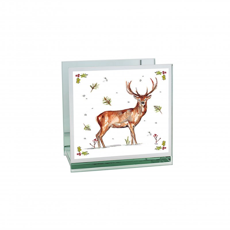 Winter Stags Tealight Holder - Mirrored Glass Decorative Holder