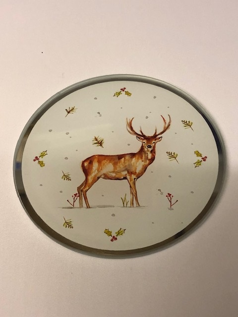 Winter Stags Glass Candle Plate 10 cm