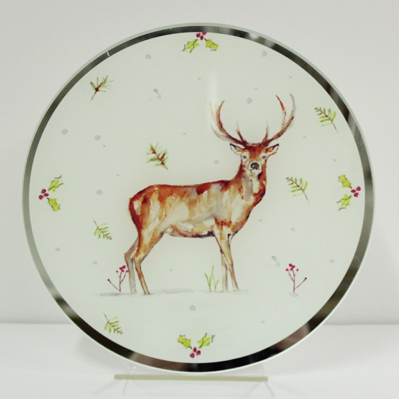 Winter Stags Glass Candle Plate 20 cm