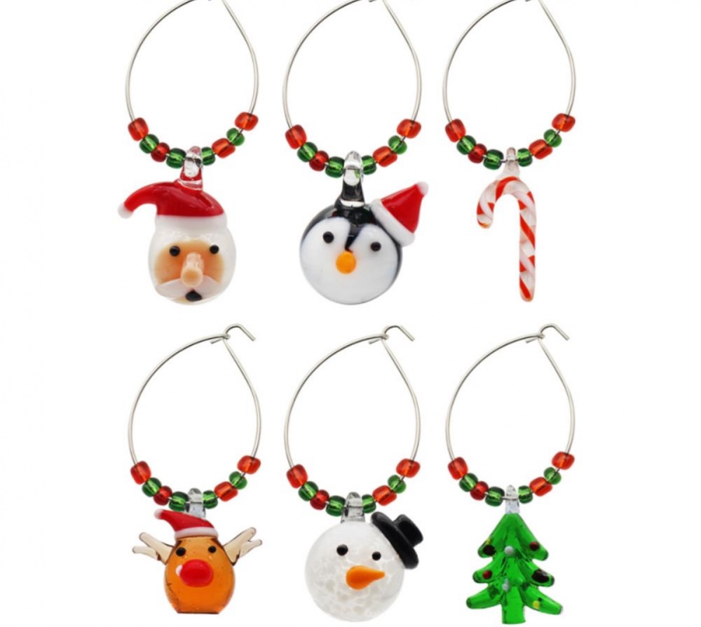Set 6 Christmas Wine Glass Rings Santa Tree Penguin Rudolph Snowman Candy Cane
