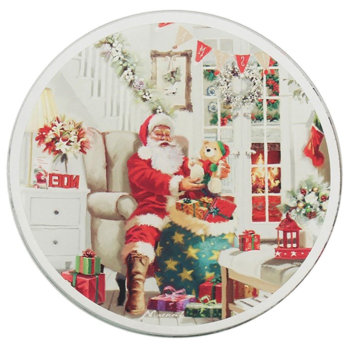 Christmas Festive Santa Christmas Glass Candle Plate 10 cm