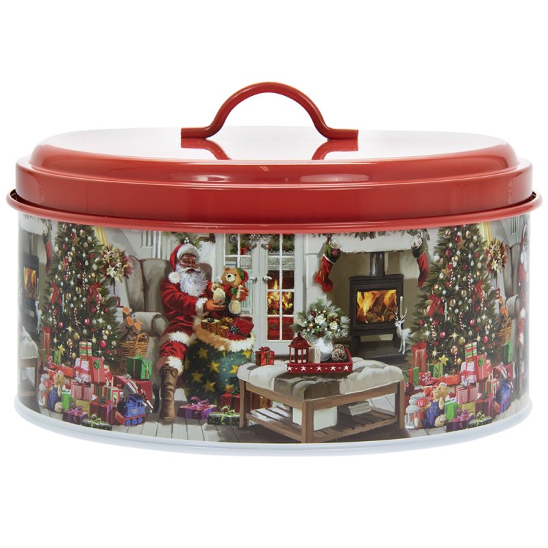 Christmas Santa Claus Round Enamel Metal Cake Tin Baking Storage Container