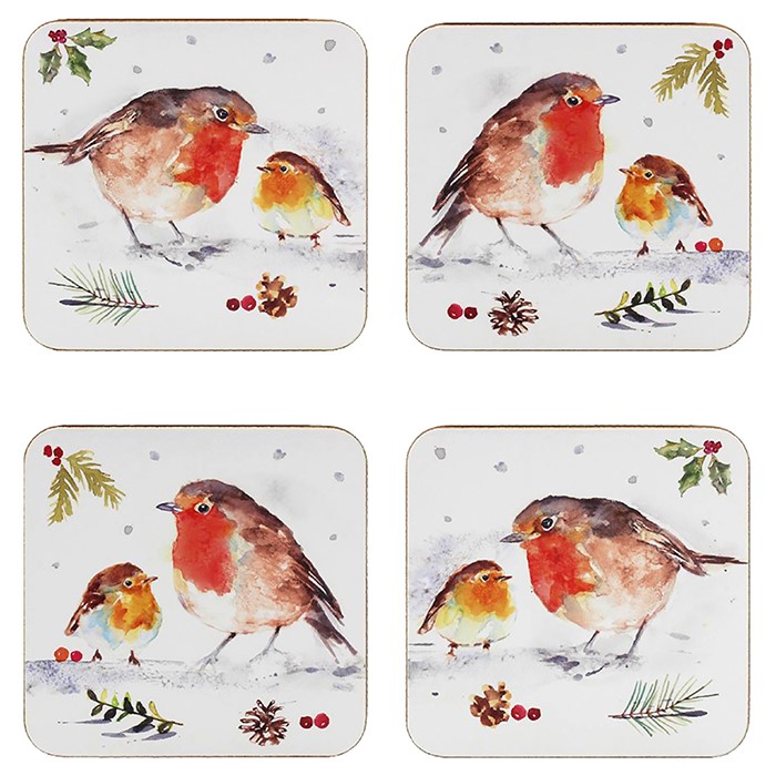 Winter Robins Christmas Festive Coasters - Set of 4 Robin Coasters