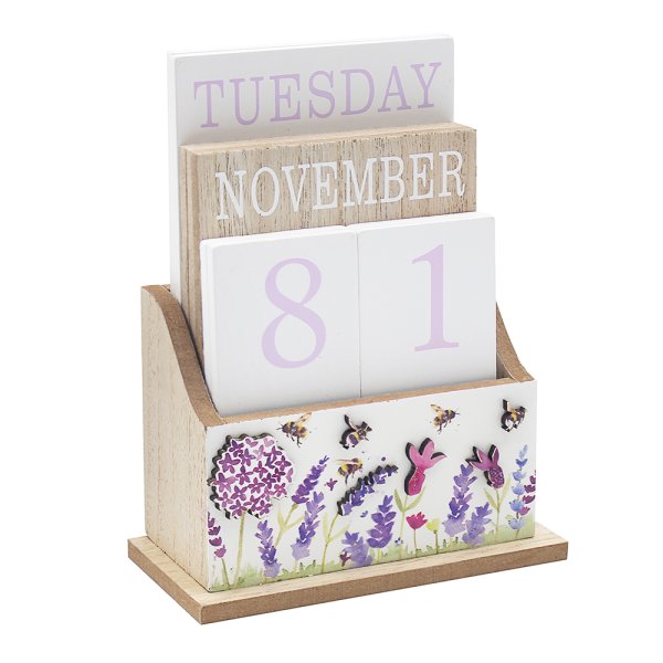 Lavender & Bees Perpetual Wooden Block Calendar Shabby Chic Date Home Desk Office