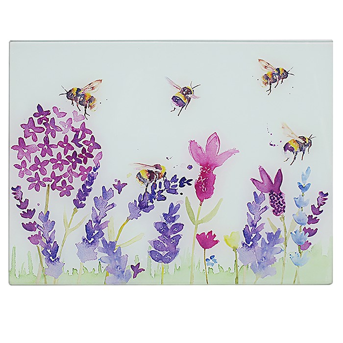 Lavender & Bees Glass Cutting Chopping Board Worktop Saver