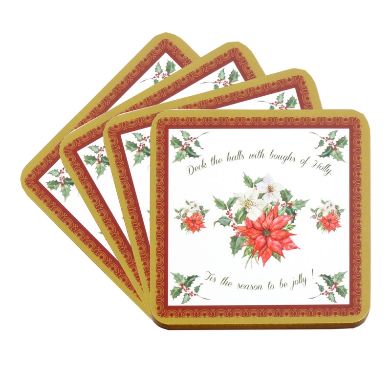 Christmas Deck the Halls Drinks Coasters - Set of 4 - Boxed