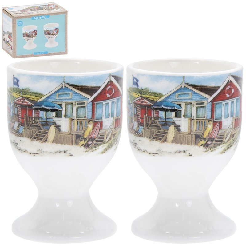Sandy Bay Beach Nautical Design Fine China set of 2 Egg Cups