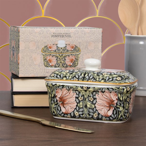 William Morris Pimpernel Blush Ceramic Butter Dish With Lid threelittlebears.co.uk