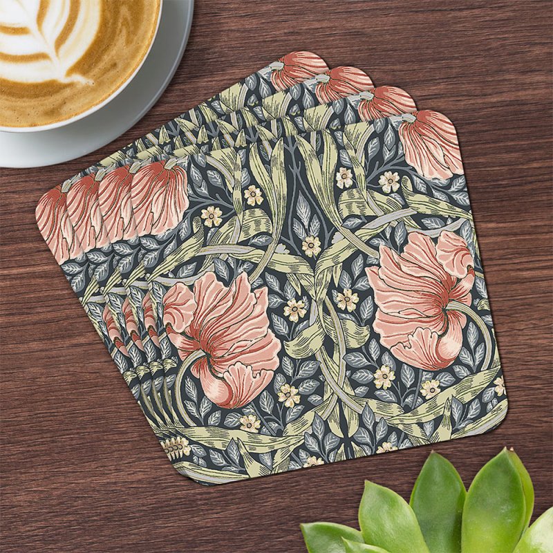 William Morris Pimpernel Blush Floral Set Of 4 Coasters