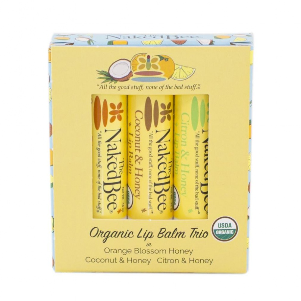 Naked Bee Organic Lip Balm Trio Gift Set Orange Blossom Coconut Citron ...