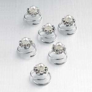 Silver Crystal & Pearl Hairpins - Pack of 6