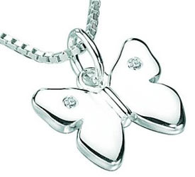 Silver D For Diamond Butterfly Pendant Necklace