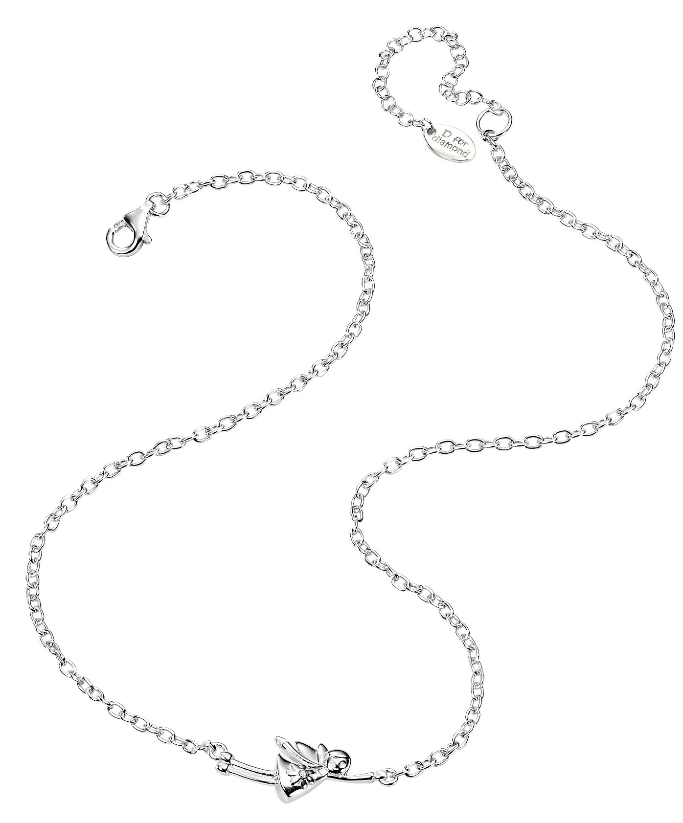 Silver D For Diamond Fairy Pendant Necklace
