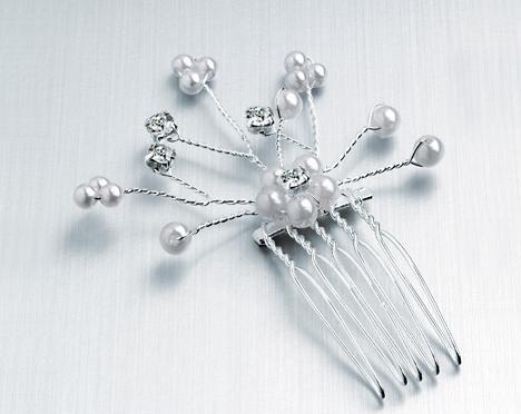 Silver Diamante and Pearl Hair Comb