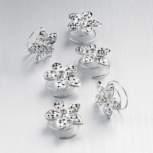Silver Flower Crystal Swirl Hairpins - Pack of 6