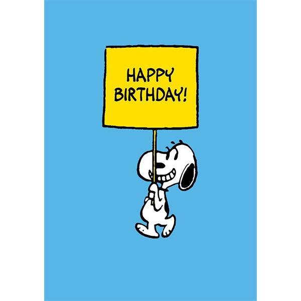 Snoopy Happy Birthday Sign Greeting Card threelittlebears.co.uk