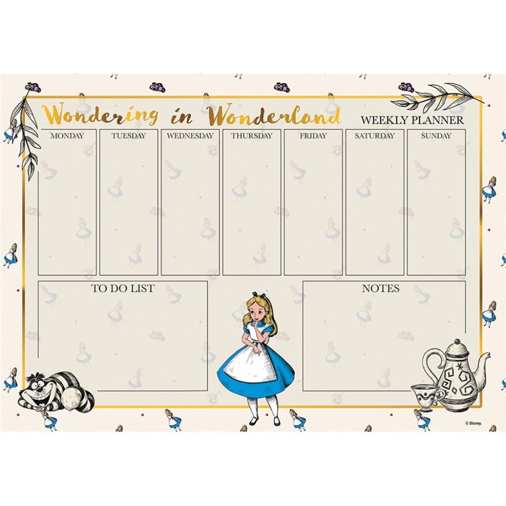 Disney Alice In Wonderland A4 Weekly Calendar Planner Desk Organiser Pad