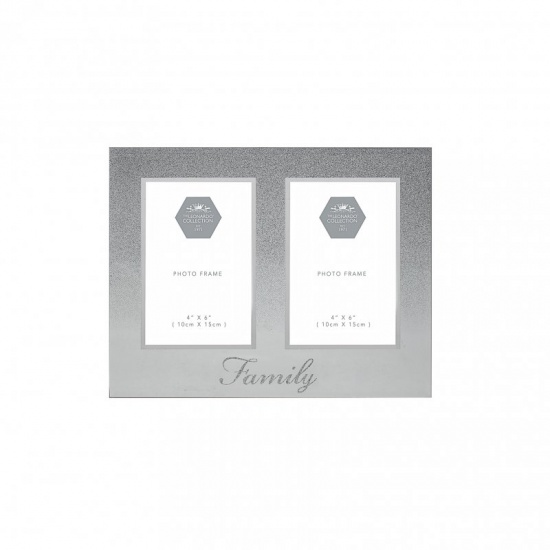 Family Mirrored Silver Double Aperture 4'' x 6'' Twin Picture Photo Frame