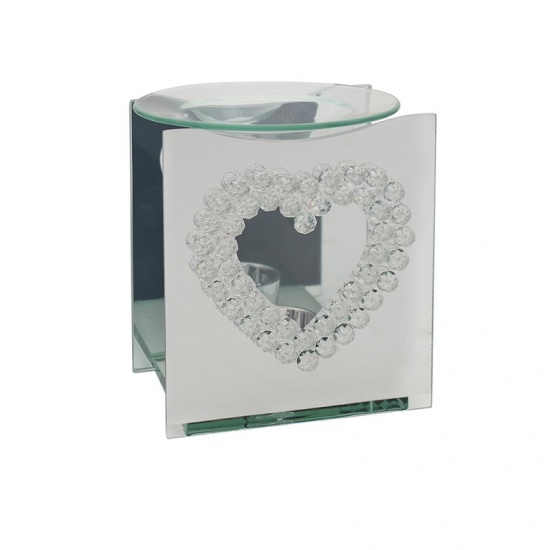 Hearts Silver Crystal Mirrored Fragrance Oil Burner Wax Warmer Tealight Holder