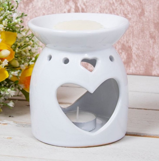 White Heart Ceramic Fragrance Oil Burner Wax Warmer Tealight Holder