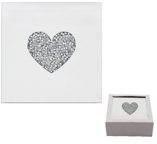 Crushed Crystal Heart Diamante Mirrored Glass Coasters Set of 4