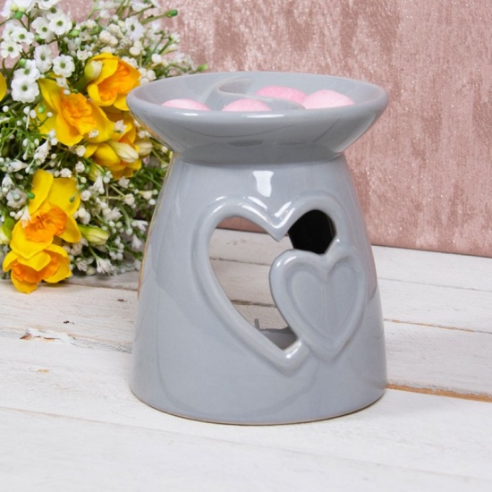 Grey Heart Ceramic Fragrance Oil Burner Wax Warmer Tealight Holder