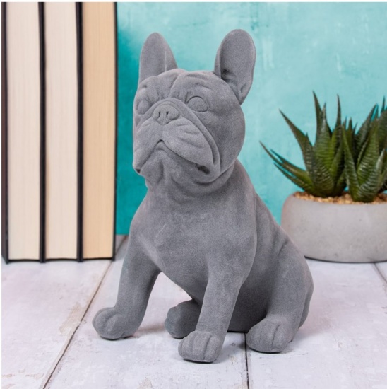 French Bulldog Grey Velveteen Sitting Ornament Figurine 21cm Tall