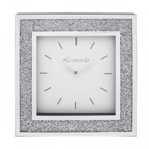 Crushed Diamond Crystal Sparkly Silver Mirrored Glass Square Mantel Clock Large 40cm