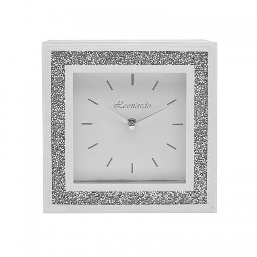 Crushed Diamond Crystal Sparkly White Mirrored Glass Square Mantel Clock 20cm