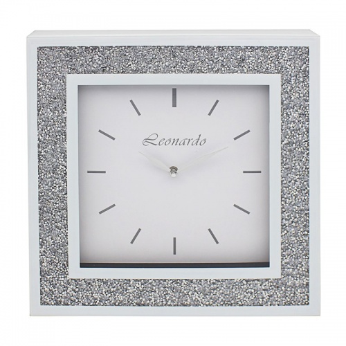 Crushed Diamond Crystal Sparkly White Mirrored Glass Square Mantel Clock Large 40cm