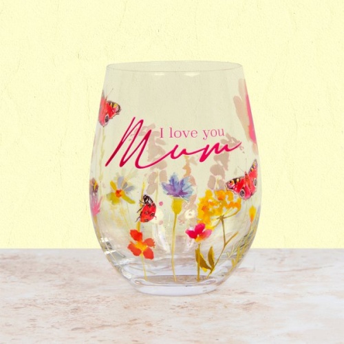 I Love You Mum Floral Large Stemless Gin & Tonic Cocktail Tumbler Gift Boxed