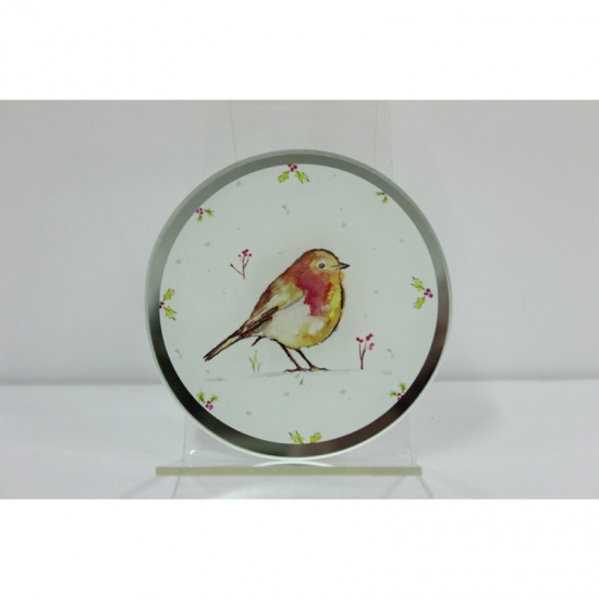 Winter Robins Glass Candle Plate 10 cm
