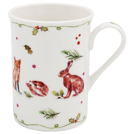 Christmas Forest Friends Festive Scene Deer Hare Pheasant Fox Squirrel & Hedgehog Fine China Gift Boxed Mug