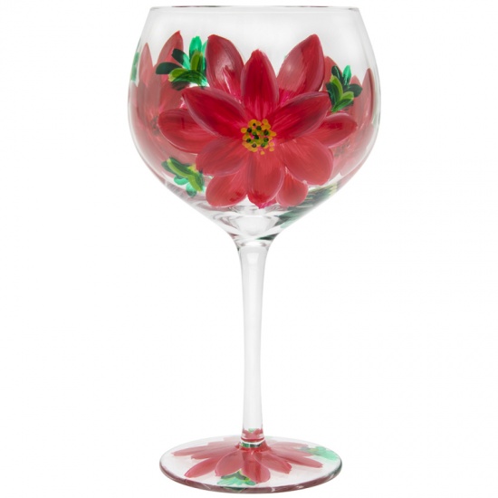 Poinsettia Christmas Glass Gin and Tonic Balloon Gin Copa Glass