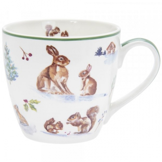 Winter Forest Breakfast Mug Cup - Owl Fox Squirrel Hare Deer Hedgehog