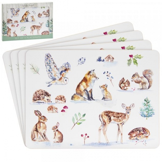 Winter Forest Set Of 4 Festive Placemats - Set of 4 Dining Table Place Mats