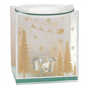 Gold Glitter Christmas Santa Scene Oil Burner Wax Warmer Tealight Holder