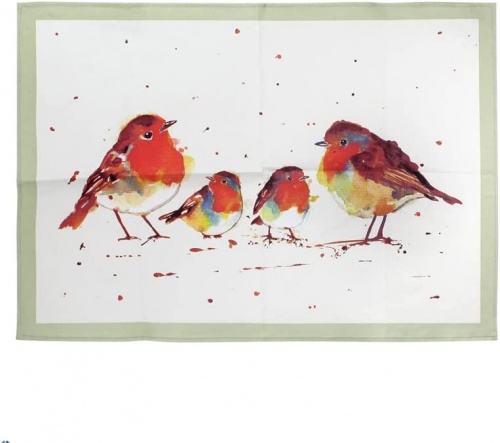 Winter Robin Tea Towel Cotton Tea Towel - Robins Print