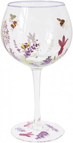 Lavender and Bees Balloon Glass Gin and Tonic Floral Bumble Bee Balloon Glass