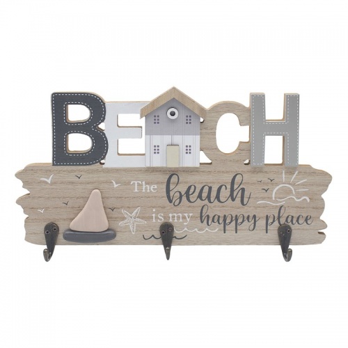 Beach wooden plaque with hooks The Beach is My Happy Place