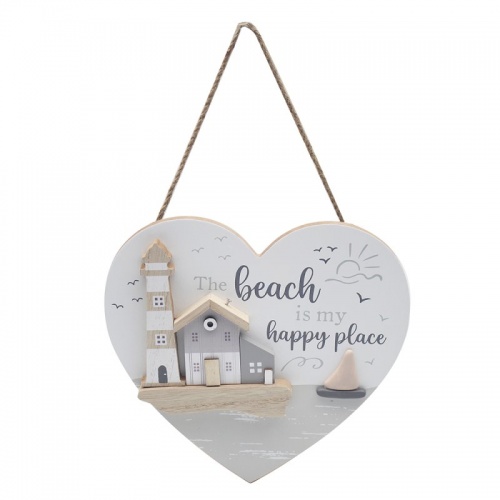The Beach is My Happy Place Nautical Coastal heart shaped wooden plaque