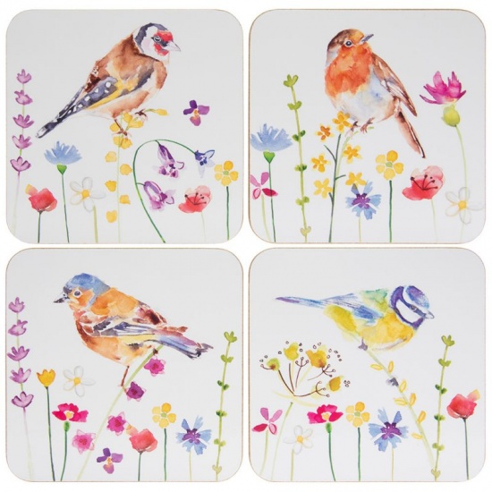 British Garden Birds Set Of 4 Coasters Goldfinch Chaffinch Great Tit Robin