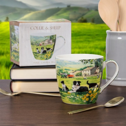 Border Collie and Sheep Breakfast Mug - Boxed