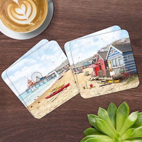 Sandy Bay Seaside Beach Scene Set Of 4 Coasters