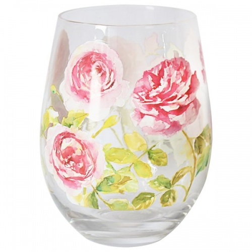 Rose Garden Pink Floral Large Stemless Gin & Tonic Cocktail Tumbler Glass