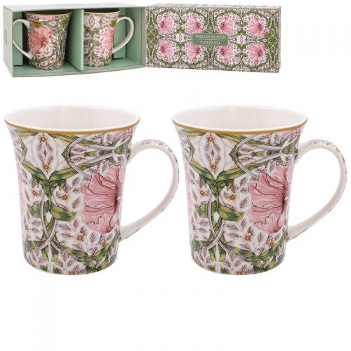 William Morris Pimpernel Pink Floral Set of 2 Fine China Mugs