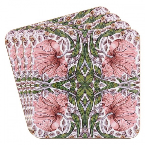 William Morris Pink Pimpernel Floral Set Of 4 Coasters